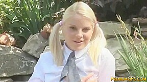 Hot little schoolgirl fingering her tight pussy