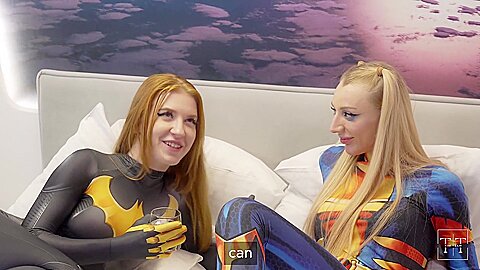 Batgirl And Wondergirl Get On The Big Dick!