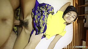 JohnTronX - Lovely Asian babe rubs her hairy pussy before getting banged hard