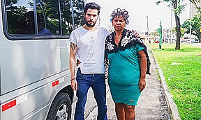 Grannys First Anal Threesome In A Van