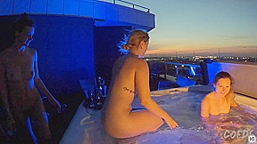 Priavate Jacuzzi Summer Nights With Rebeka Ruby Melonie And Lea Touching Fingering And Late Night
